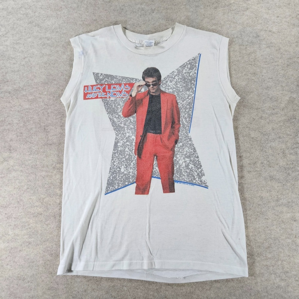 Vintage 1984 Huey Lewis & The News Heart of Rock Roll Muscle Shirt L USA